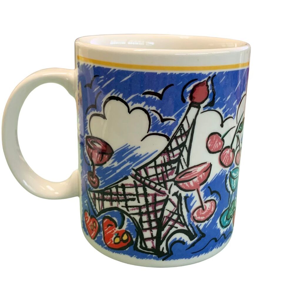 MISONO Paris Eiffel Tower Bistro Cherry Designed VTG  Mug Cup-2 Piece Set